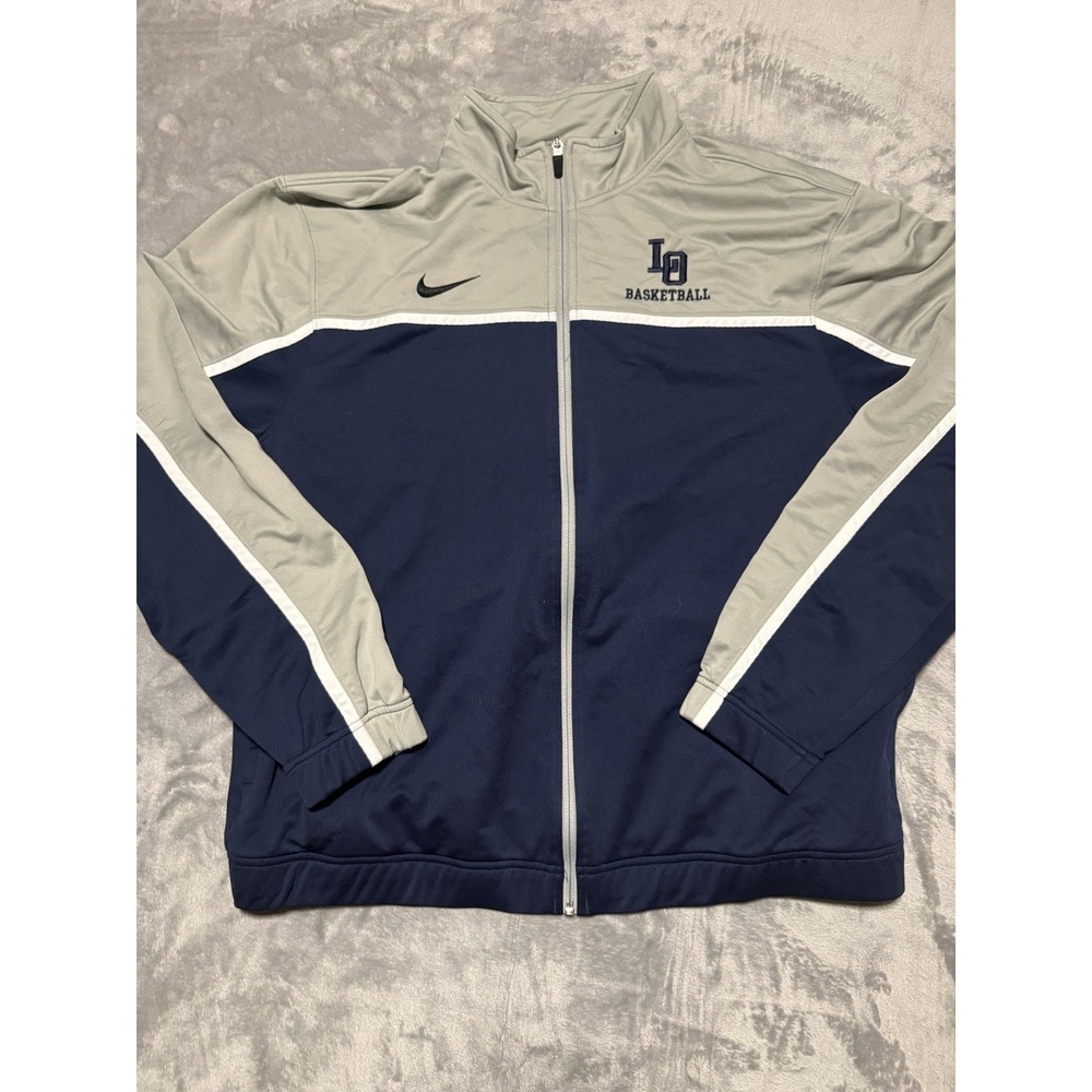 Nike Track Jacket Mens XL Navy Gray LO Basketball Dri Fit Elastic Hem & Cuff - Picture 1 of 5